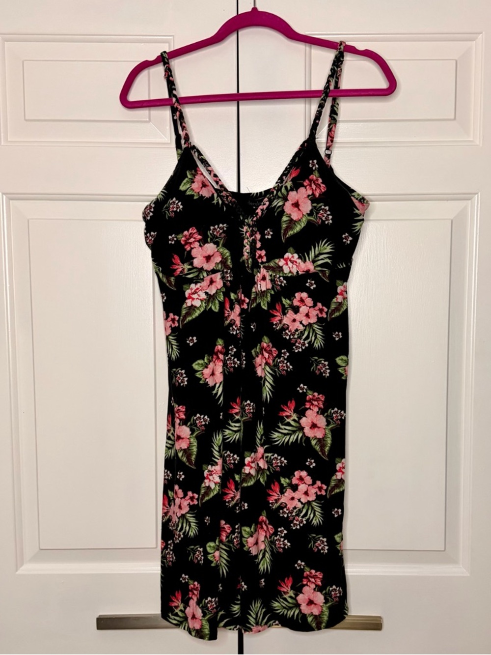 Derek Heart Floral Mini Dress XXL | Braided Strap Black Tropical Dress